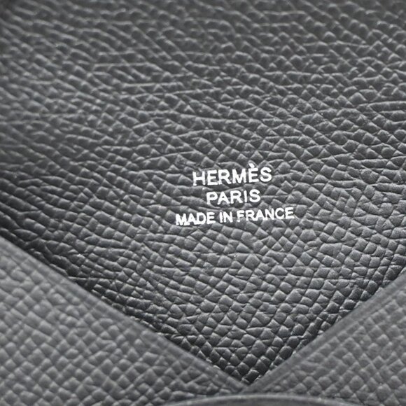 HERMES Logo Calvi Card Case Epsom Leather Black SHW France 72LC614 - Picture 10 of 13